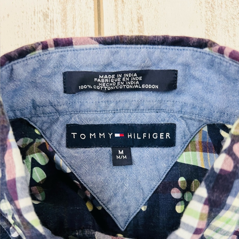 Tommy Hilfiger Men’s Cotton Short Sleeve Plaid Floral Shirt - Picture 9 of 13